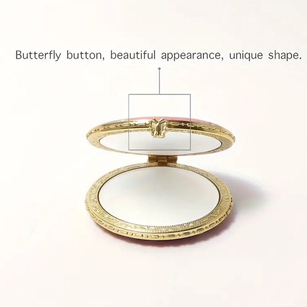 134. NEW| Blue Round Foldable Compact Hand Mirror Floral Vintage Retro Design - Picture 9 of 9